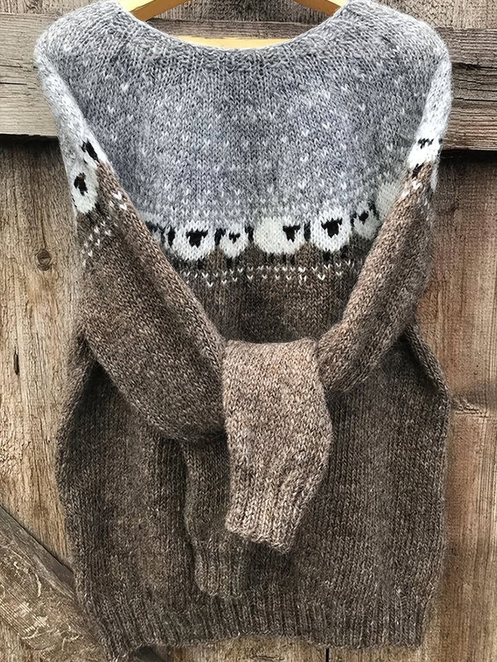 Katie | Charmanter Damen Grobstrickpullover Mit Schaf-Jacquardmuster