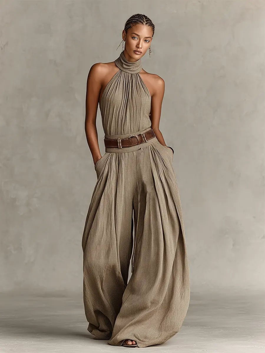 Greta | Weites Bein Damen Jumpsuit mit Gürtel