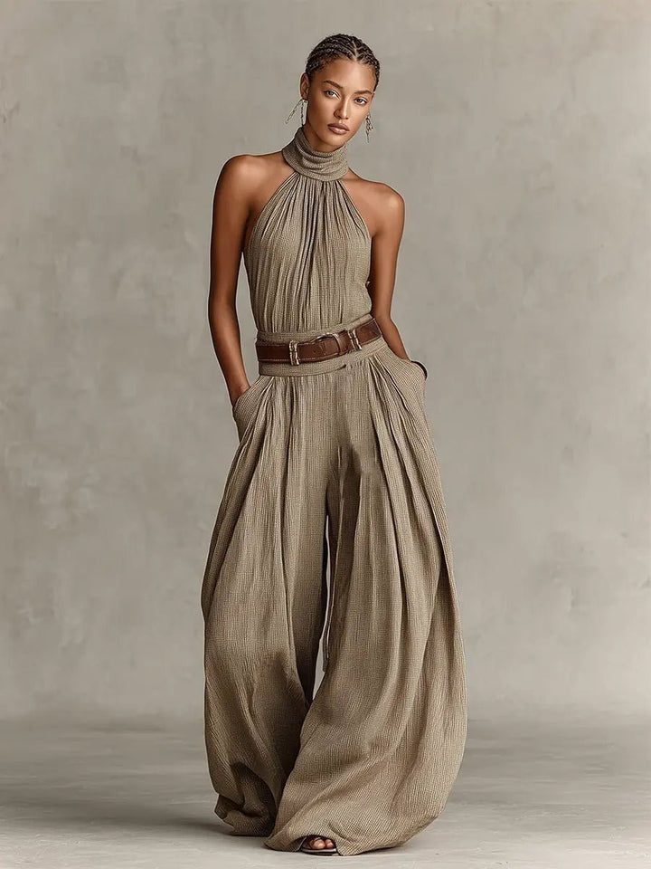Greta | Weites Bein Damen Jumpsuit mit Gürtel