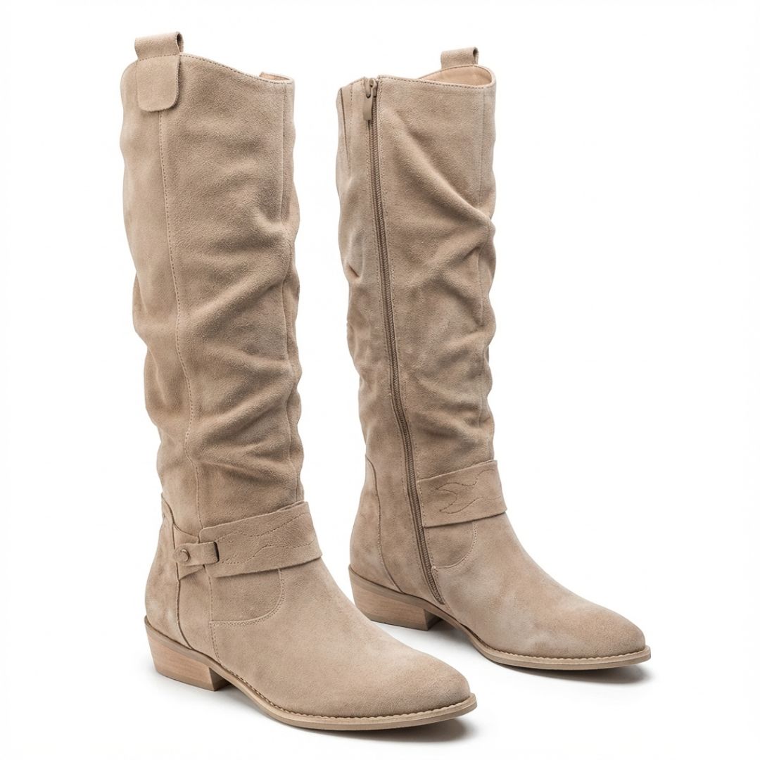 Zara | Elegant knee-high slouch boots with a low block heel