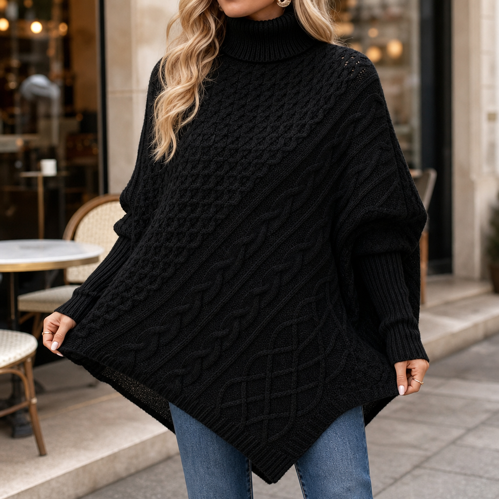Cabelune | Poncho-Sweater – Bequeme Cable-Knit-Optik für Frauen