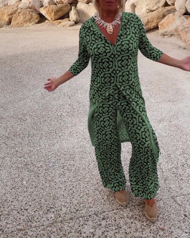 Sophia | Patterned Tunic Set with Wide-Leg Trousers