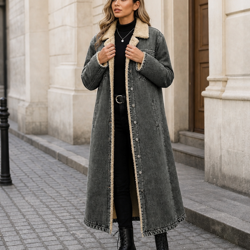 Denora | Denim Coat – Lange mit Teddyfleece-Futter für Damen