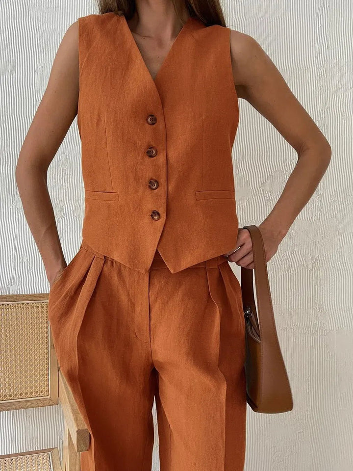 Annika | Leinen Zweiteiler – Eleganter Schnitt für Damen