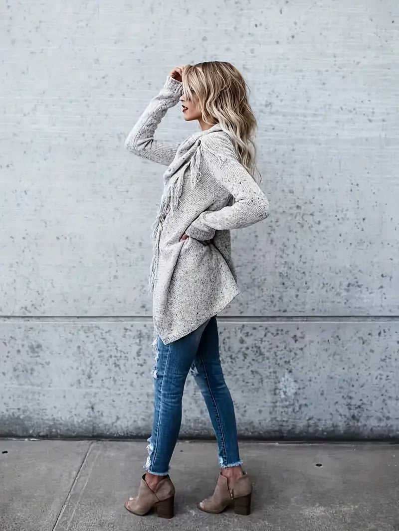 Sophia | Cozy and Stylish Fringed-Collar Tunic Sweater