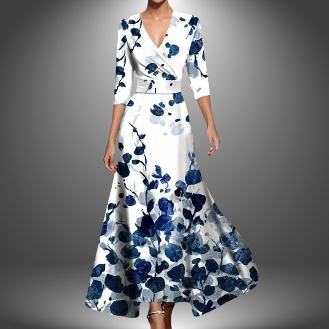 Sophia | Florales Wickel-Maxikleid mit V-Ausschnitt und 3/4-Ärmeln