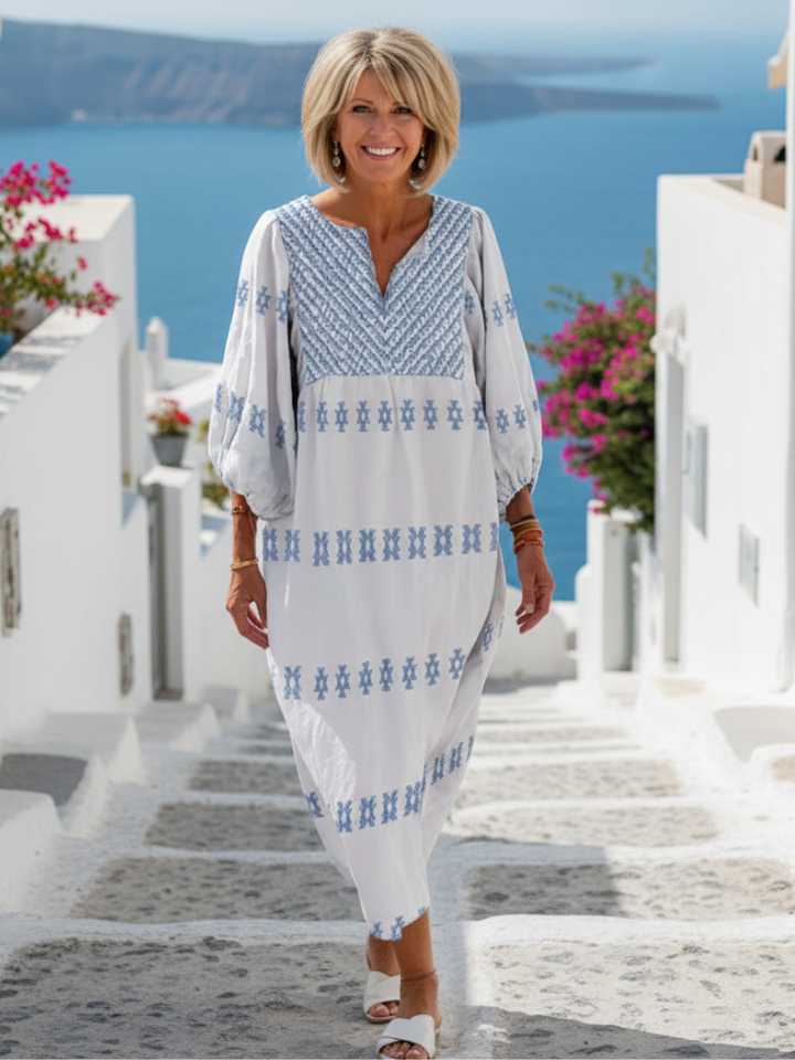 Evadne | Maxi Kleid – Eleganter V-Ausschnitt mit Stickerei