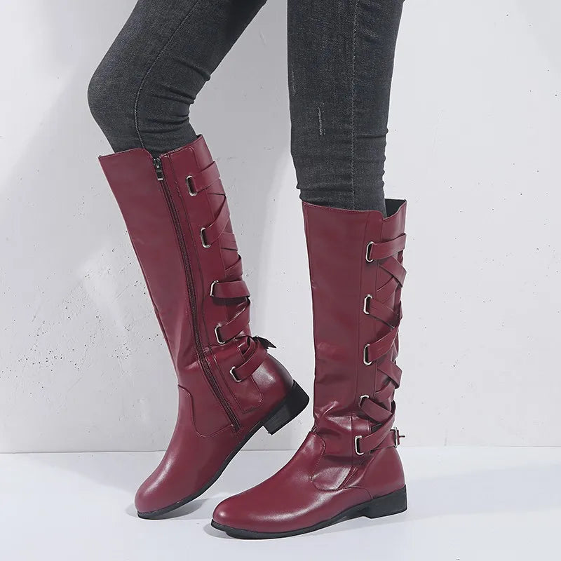 Brooke | Elegante kniehohe Reitstiefel mit goldenen Schnallen
