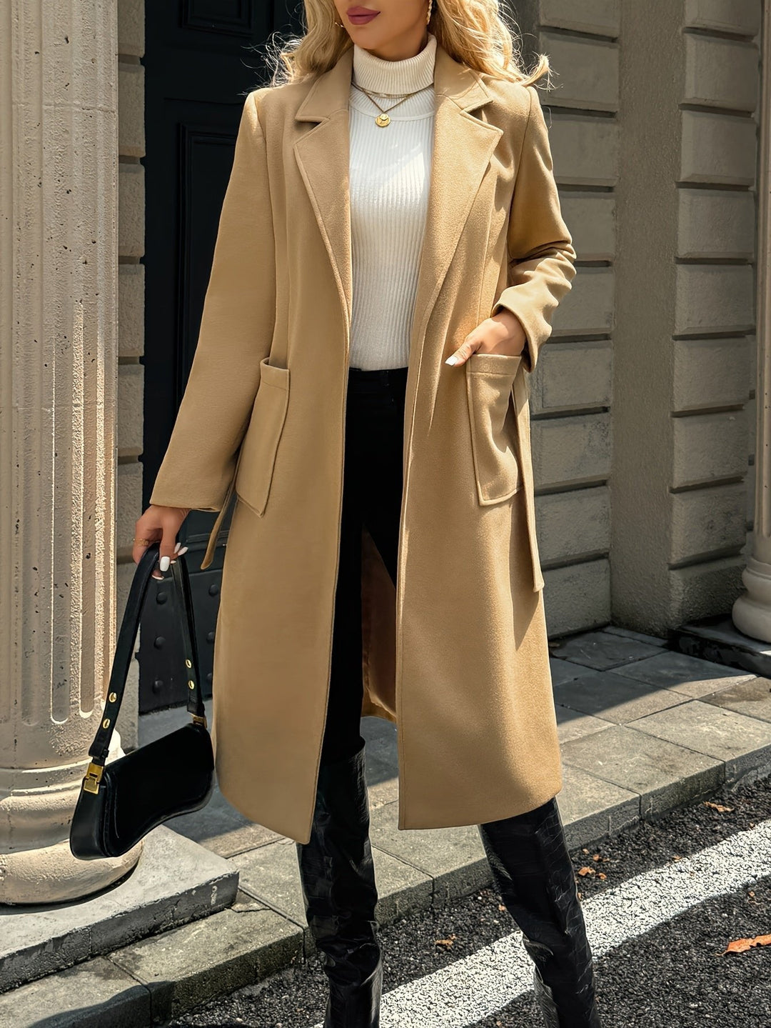 Evangeline | Long Coat – Timeless Belted Style for Women