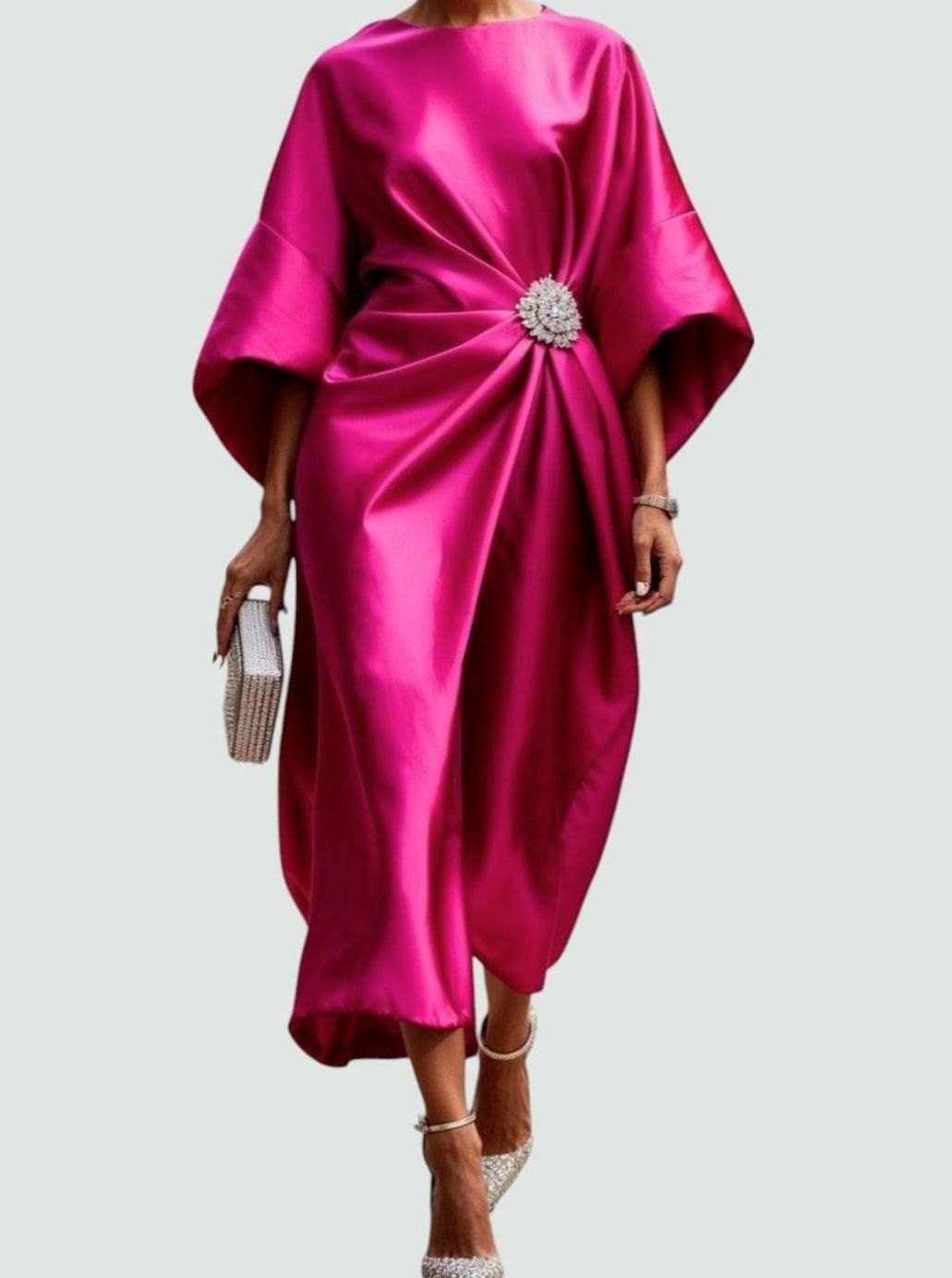 Nora | Midi Abendkleid – Elegantes Satin mit Fledermausärmeln