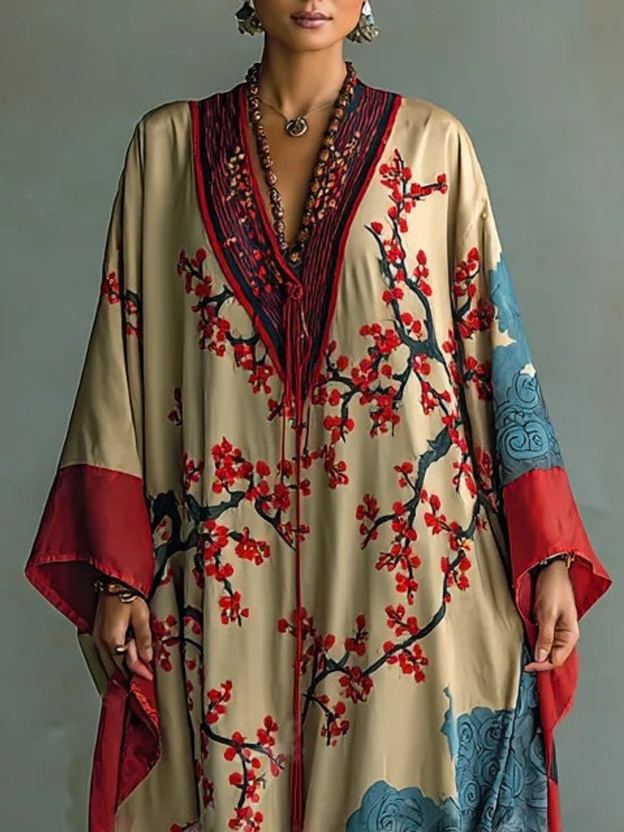Mila | Artistic floral maxi dress with batwing sleeves and long sleeves