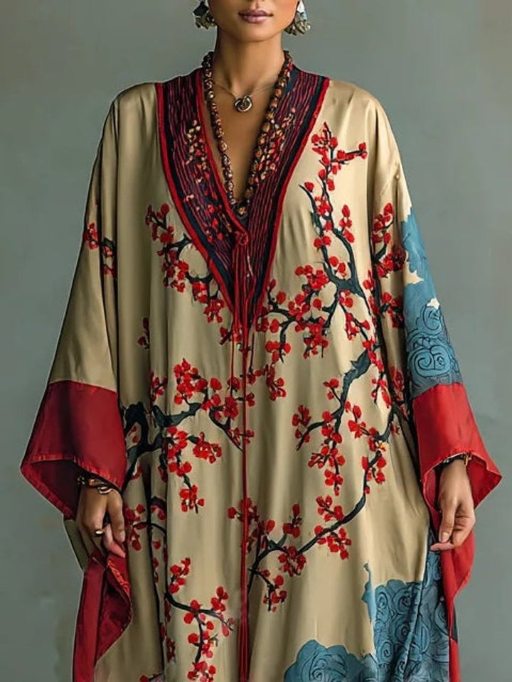 Mila | Artistic floral maxi dress with batwing sleeves and long sleeves