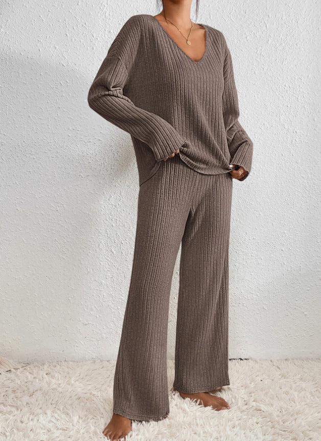 Marie | Soft and Elegant Two-Piece Ribbed Knit Set with V-Neck