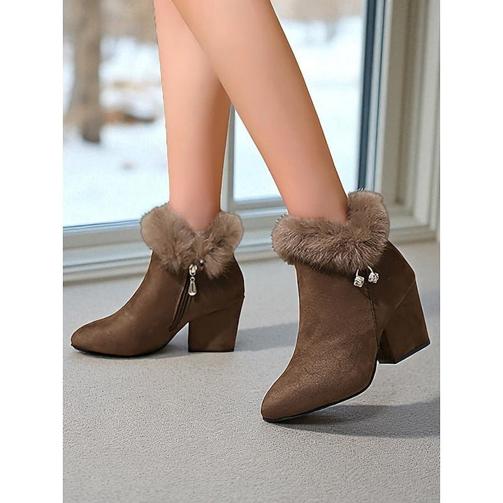 Claire | Ankle Boots mit Blockabsatz und Fellbesatz