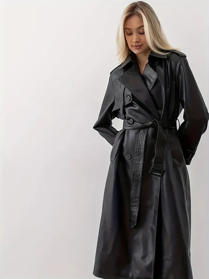 Valerie | Elegant Faux Leather Trench Coat with a Luxurious Look