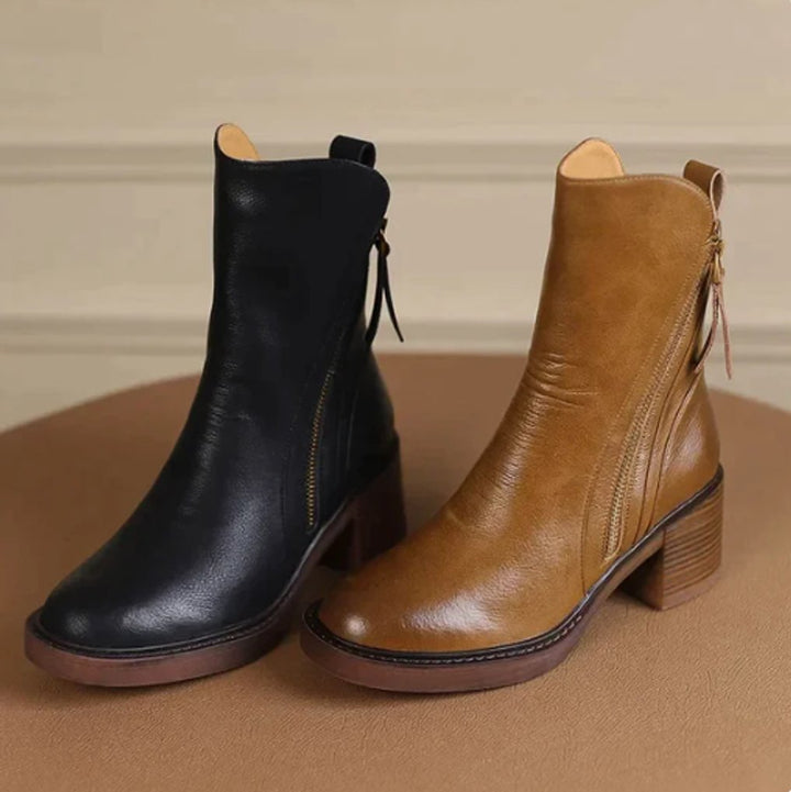 Charlotte | Elegant leather ankle boots with block heels