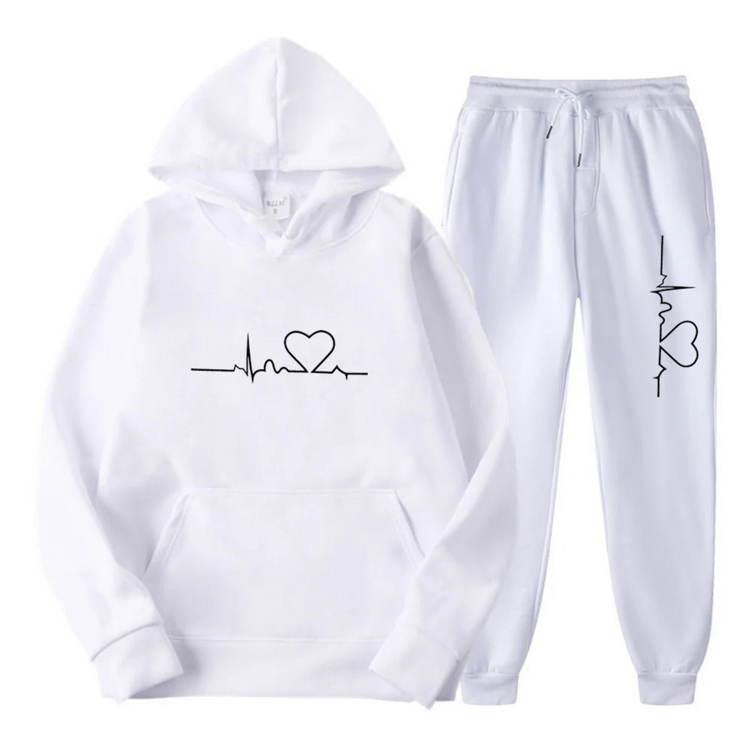 Drune | Damen Trainingsanzug – Bequemer Hoodie mit Herz-Druck