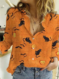 Lina | Katzen-Print Lockere Halloween-Bluse