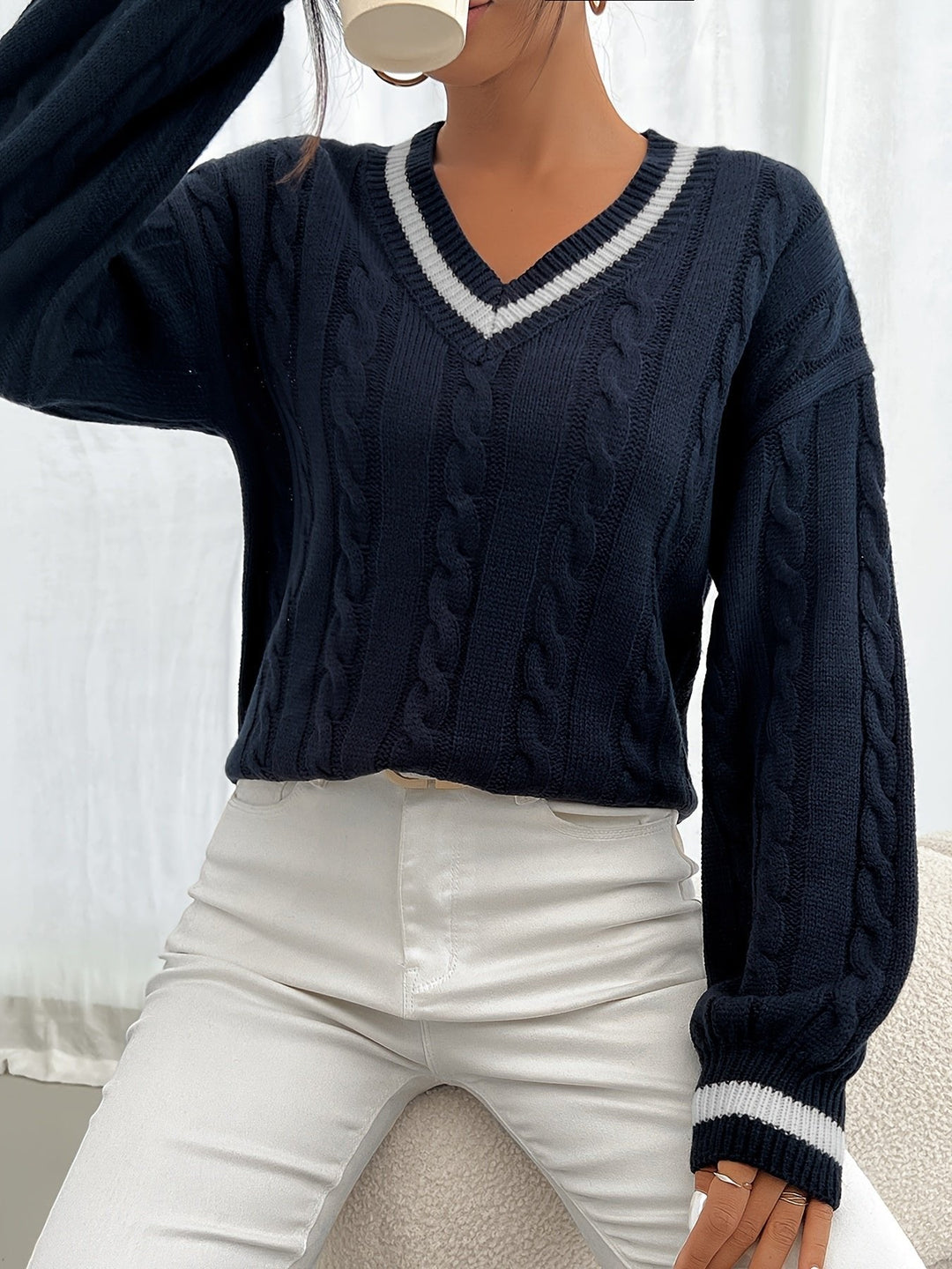 Camryn | Kabelstrick V-Ausschnitt Pullover – Zeitloser Stil