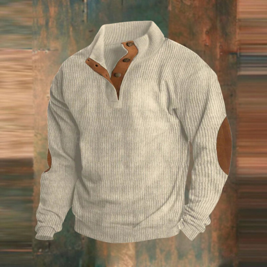 Maximilian | Rippstrick Pullover mit Knopfkragen für Herren