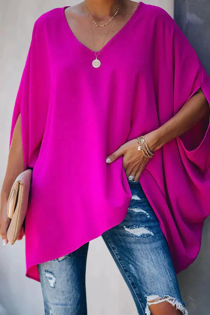 Celina | Oversized Tunic Top with Batwing Sleeves and V-Neck
