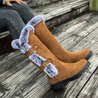 Georgina | Cozy knee-high faux suede boots with fur trim and buckles