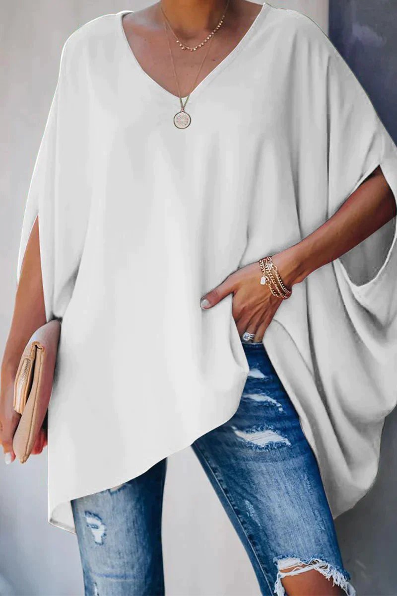 Celina | Oversized Tunic Top with Batwing Sleeves and V-Neck