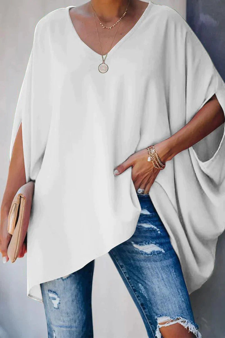 Celina | Oversized Tunic Top with Batwing Sleeves and V-Neck