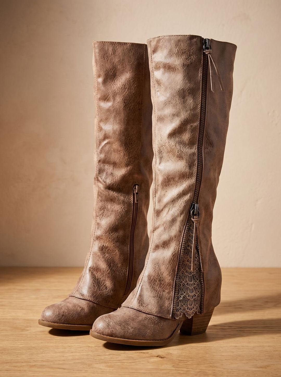 Evelyn | Kniehohe Stiefel – Chunky Blockabsatz mit seitlichem Reißverschluss