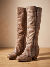 Camille | Knee-High Boots with Chunky Heel and Lace Details