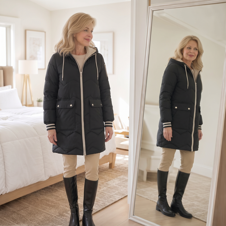 Cozyelle | Mid-Length Puffer Coat mit Kapuze – Warm und Praktisch