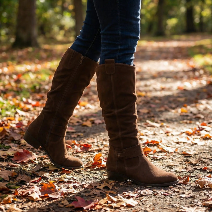 Zara | Elegant knee-high slouch boots with a low block heel