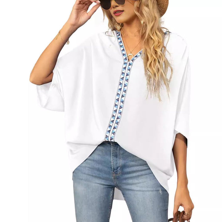 Marlene | Modern Boho Tunic with Embroidered V-Neckline