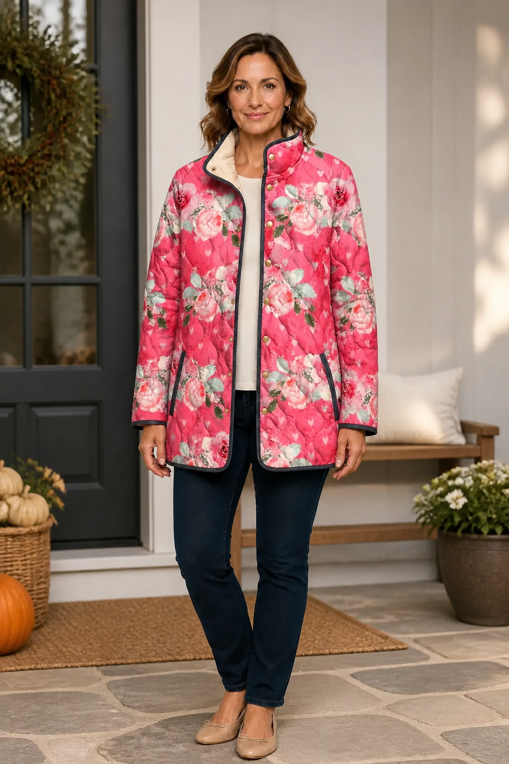 Wearbella | Floral Print Quilted Puffer Jacket für Frauen
