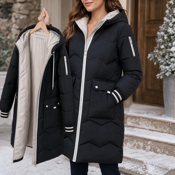 Cozyelle | Mid-Length Puffer Coat mit Kapuze – Warm und Praktisch