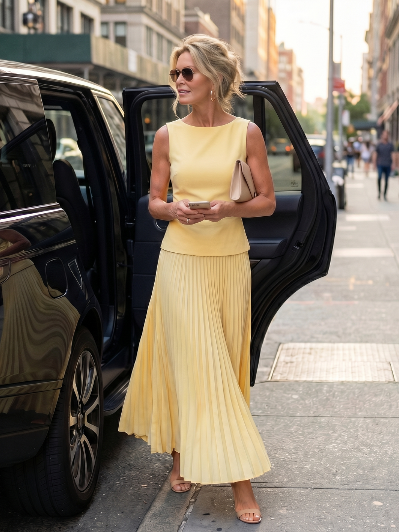 Rhodes | Pleated Skirt Set – Strukturierter Oberteil für Damen