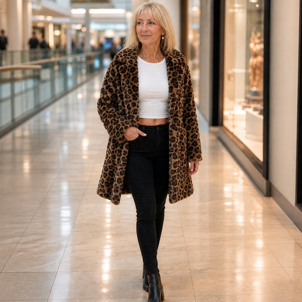 Leora | Leopard Print Faux Fur Coat – Elegantes Open-Front-Design für Frauen