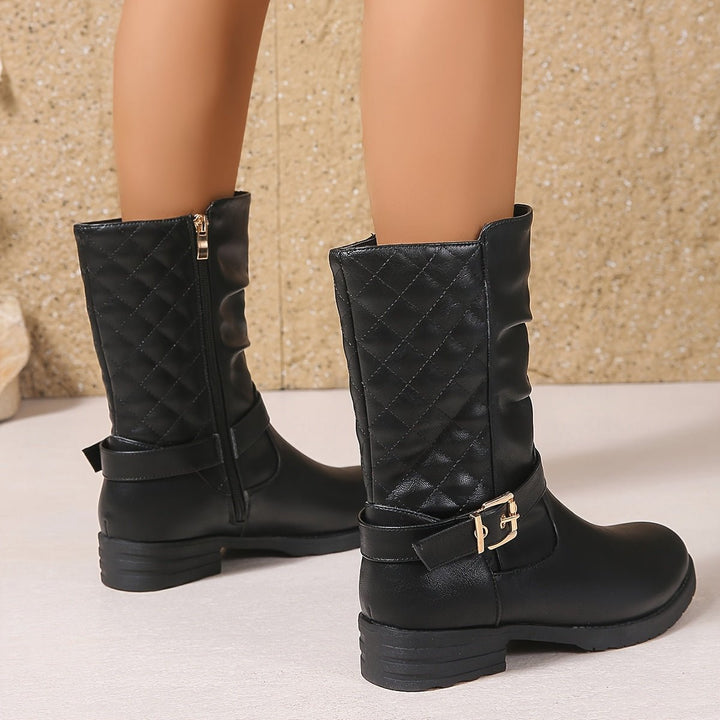 Sophie | Elegant Mid-Calf Boots with Buckles and a Ruched Shaft
