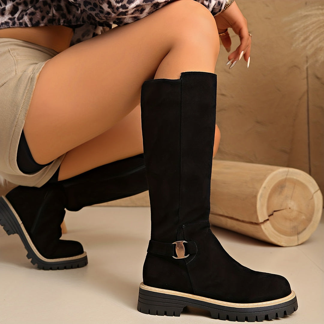 Sable | Moderne kniehohe Stiefel mit Blockabsatz und Profilsohle