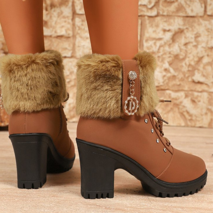 Velurea | Winter Boots – Elegante Fleece mit Blockabsatz für Damen