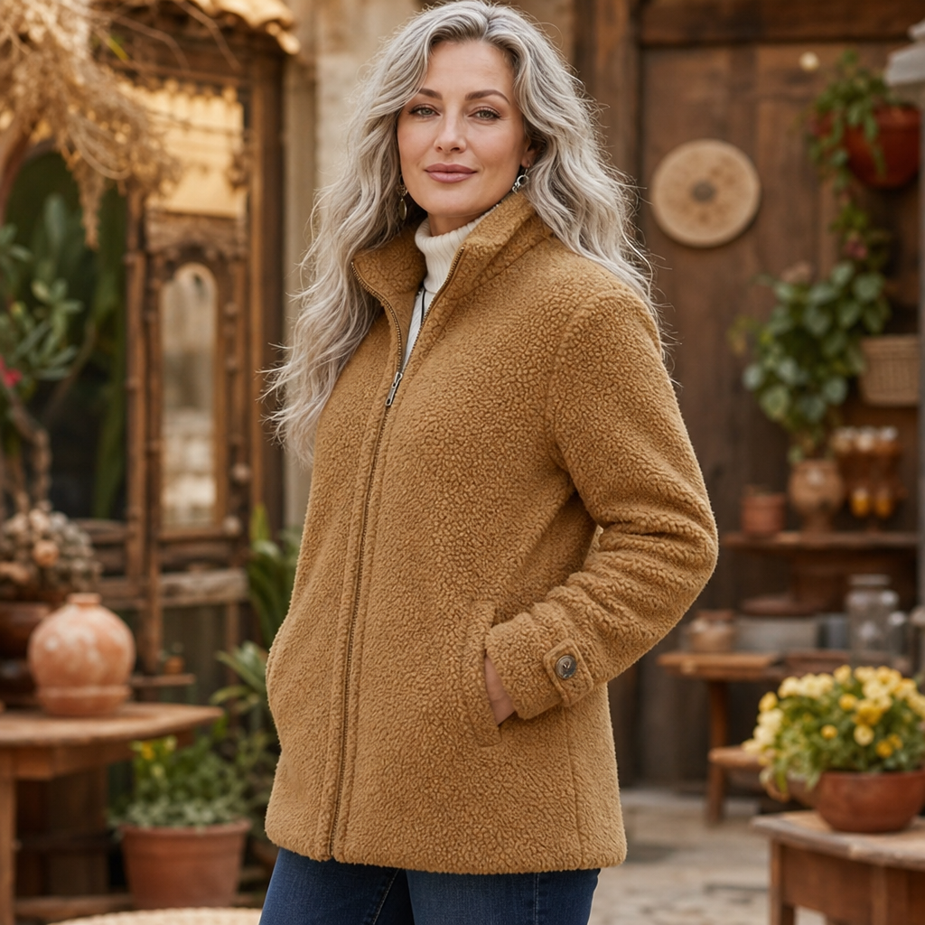 Velmora | Fleece-Look Jacke mit Stehkragen – Bequem und Warm für Frauen