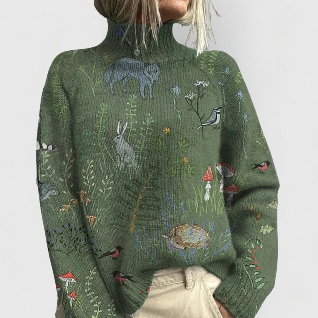 Annika | Rollkragenpullover mit Blumenmuster für Damen