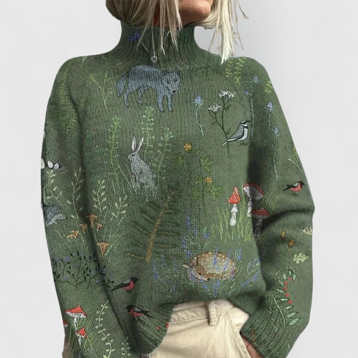 Annika | Rollkragenpullover mit Blumenmuster für Damen
