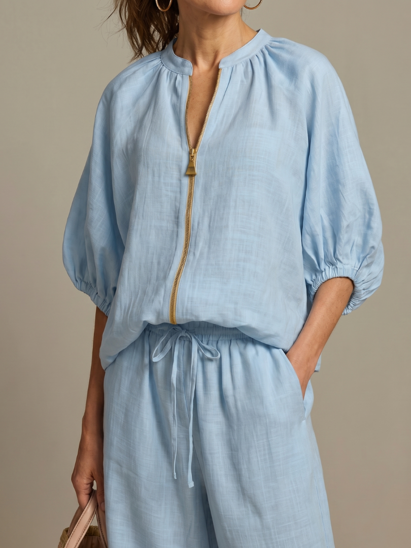 Nadia | Blouson Top Set – Leichte Bluse mit weitem Bein