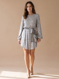 Emma | Sparkling Sequin Party Dress with Puff Sleeves and Belt