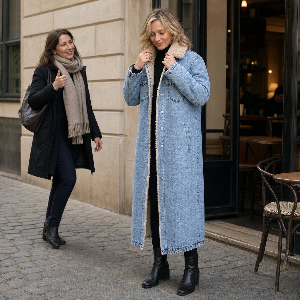 Denora | Denim Coat – Lange mit Teddyfleece-Futter für Damen