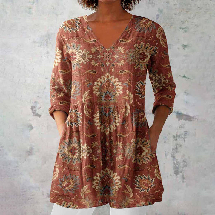 Serena | Printed Boho Tunic Top with a Feminine V-Neckline