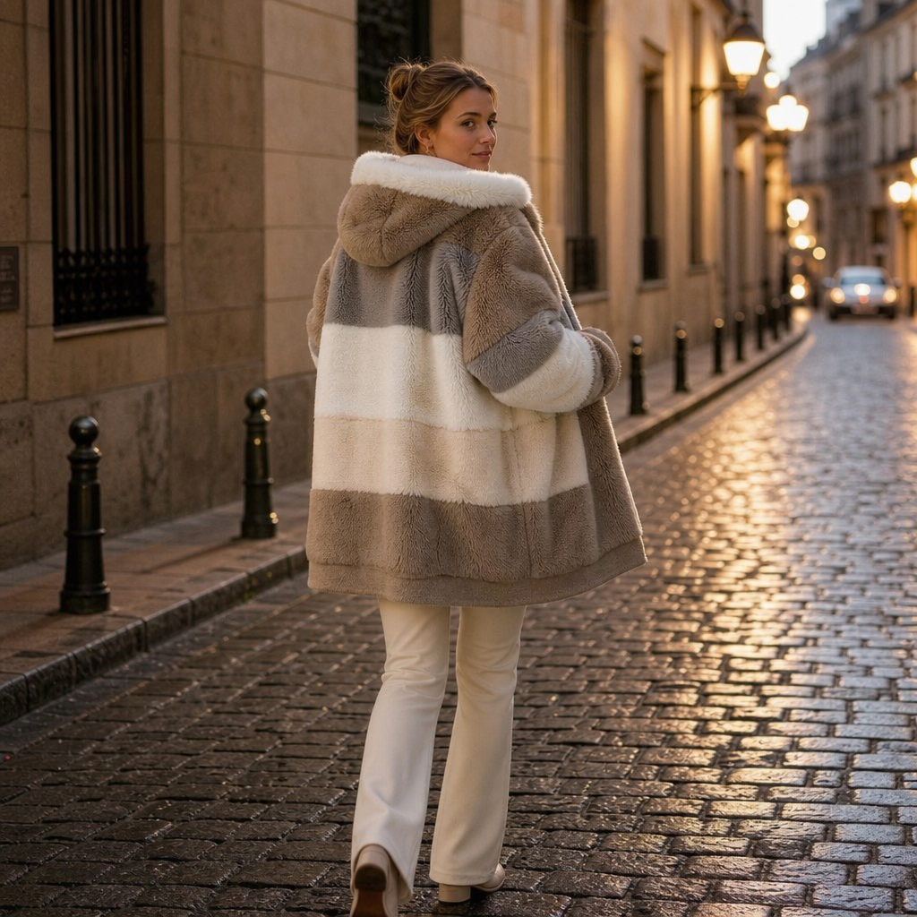 Furvella | Oversized Faux Fur Coat – Color-Block Design