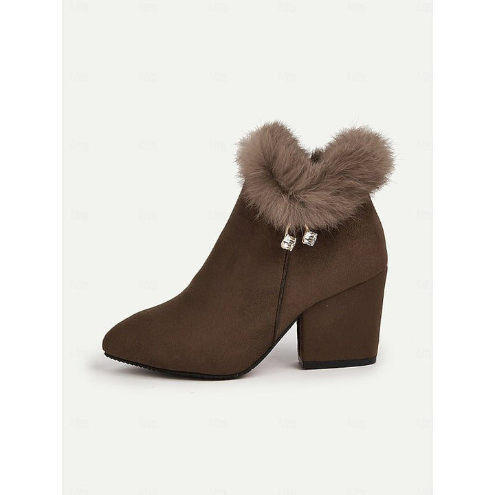 Claire | Ankle Boots mit Blockabsatz und Fellbesatz