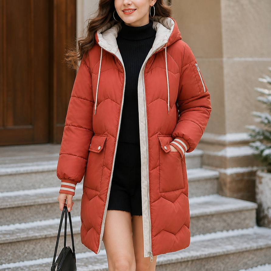 Cozyelle | Mid-Length Puffer Coat mit Kapuze – Warm und Praktisch